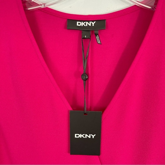 DKNY Sleeveless Midi Dress Asymmetrical Hem V-Neck - Small - Pink Cocktail Party - Picture 10 of 13